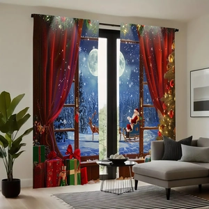 Detailed Christmas night scene with Santa sleigh and reindeer printed on blackout curtains