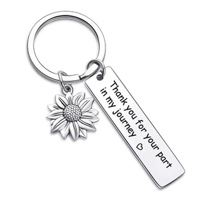 Stainless steel sunflower keychain with engraved Thank you for your part in my journey charm