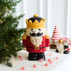 Ceramic Nutcracker candy jar festive Christmas table decoration with glossy relief detail
