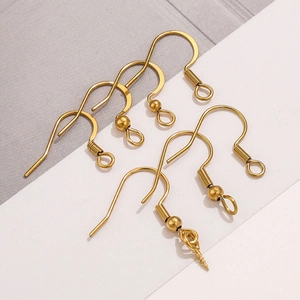 Golden stainless steel earring hooks with beads and springs for DIY jewelry making