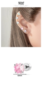 Detail of 6mm flower stud earrings with gradient candy colors and screw back base
