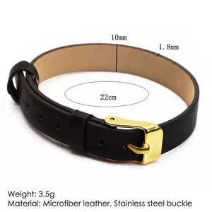 10mm black microfiber leather bracelet with gold stainless steel buckle for men and women