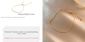 Pulsera ajustable de 28cm de cadena de serpiente en acero de titanio chapado en oro real