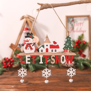 Wooden Christmas door sign with snowman and Let It Snow lettering for holiday home decor
