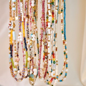 Handmade Beaded Necklace With Natural Freshwater Pearl Colorful Crystal Stone Stainless Steel Bohemian Summer Style For Women