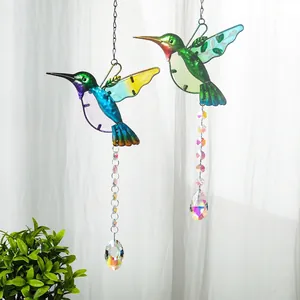 Hummingbird Suncatcher Crystal Prism Rainbow Maker Window Hanging Ornament Colorful Painted Glass Metal Garden Decor