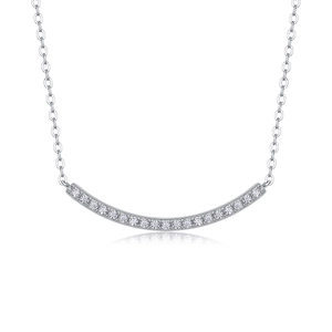 Macro shot of silver S925 necklace with a curved marquise pendant pavé set with zircons