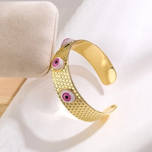 18K vergoldetes Evil Eye Manschettenarmband mit gehämmerter Textur für Damen