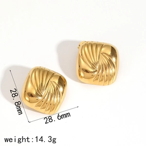 Square geometric gold-plated stainless steel earrings with textured spiral design