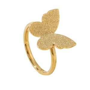 Elegant gold butterfly ring for women featuring matte wings and a polished stainless steel band