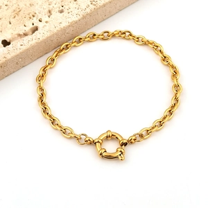 Bracelet chaîne trombone minimaliste en acier inoxydable doré 18K avec fermoir à ressort