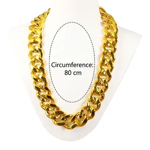 80cm chunky gold-plated Cuban link chain necklace for hip-hop style on a model