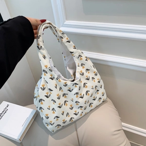 Women Large Capacity Canvas Tote Bag Strawberry Flower Rainbow Printed Casual Shoulder Bag Fashion Shopping Handbag