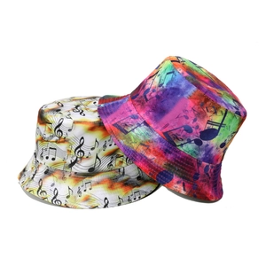 Chapeau Bob Imprimé Notes De Musique Polyester Tie Dye Aquarelle Réversible Protection Solaire Mode Rue
