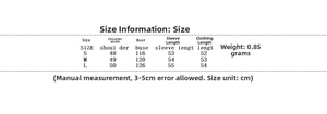 Detailed size chart for women's loose long sleeve leather jacket in centimeters