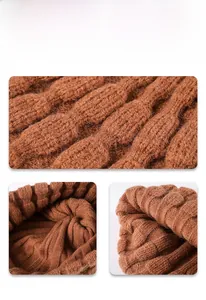 Close-up of thick cable knit texture and premium stitching on a warm winter beanie