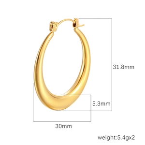 Polished 18K gold plated chunky hoop earrings with precise size and weight measurement details