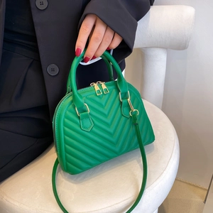 Chevron Quilted Shell Handbag PU Leather Small Crossbody Bag Dual Handles Golden Hardware Elegant Shoulder Bag For Women