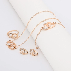 Roségold Schmuckset mit ineinandergreifenden Herzen Halskette Armband und Ohrringen