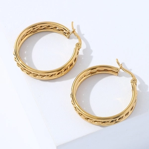 Geometric Hoop Earrings Stainless Steel Braided Twisted Texture Vacuum Plated Retro Minimalist Fashion Jewelry Women