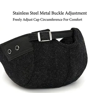 Men winter wool newsboy cap with adjustable stainless steel buckle and leather strap