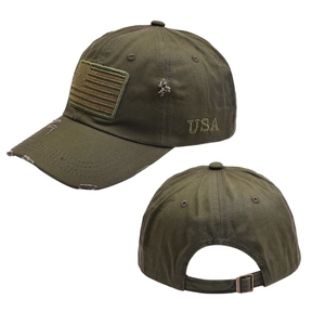 Casquette de baseball vintage vert olive pour enfants avec broderie du drapeau USA