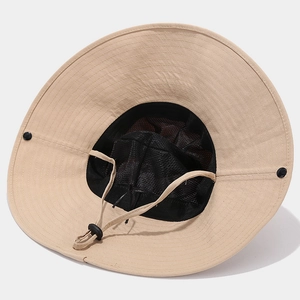 Fashionable western cowboy sun hat with wide brim, chin strap and breathable mesh lining