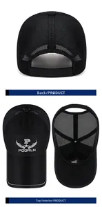 Detailed views of black mesh baseball cap showing breathable net and adjustable back strap
