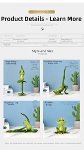 Detailed size specifications for resin yoga frog figurines in tree and bridge poses