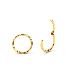 Detail of gold-plated 316L stainless steel hinged segment rings with small cubic zirconia