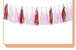 Pink white and rose gold tassel garland for bridal shower party wall decorations