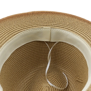 Detailed inner view showing the fine weave and soft sweatband of the Panama straw hat