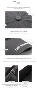Dettagli del cappellino da baseball in cotone grigio scuro con ricamo 3D e fibbia in metallo