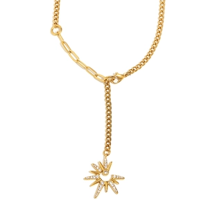Elegant 18K gold plated Y-necklace featuring an eight-pointed star pendant with crystals