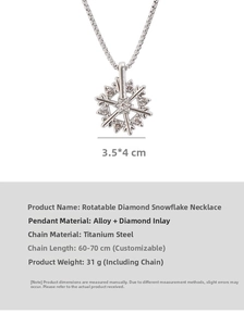 Detail view of rotating snowflake pendant with dimensions 3.5 by 4 cm and titanium steel chain