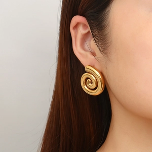 Elegant 18K gold plated stainless steel spiral twisted hoop earrings for women stylish