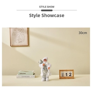 Nordic white Santa Claus doll standing 30cm tall with silver sequins and lantern