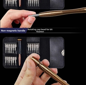 Detail showing the non-magnetic handle and rotary cap for securing the screwdriver bits