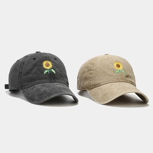 Vintage Washed Cotton Baseball Cap Sunflower Embroidered Adjustable Dad Hat For Men Women Sun Protection Outdoor Travel Hat