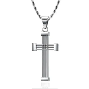 Stainless Steel Cross Pendant Necklace For Men Hip Hop Fashion Polished Jewelry Religious Gift