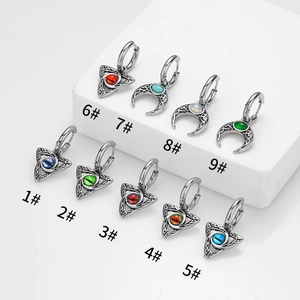 316L Stainless Steel Evil Eye Hoop Earrings Punk Gothic Moon Triangle Celtic Knot Pendant Earrings For Men Women Jewelry