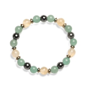 Détail de perles en pierre naturelle de 8mm sur bracelet élastique avec séparateurs en métal