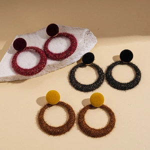 Vintage velvet hollow round earrings in burgundy, black and brown with golden shimmer