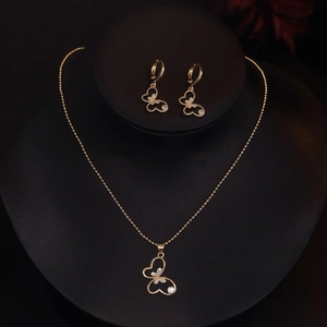 Elegant 18K gold plated copper butterfly jewelry set with sparkling zircon crystals