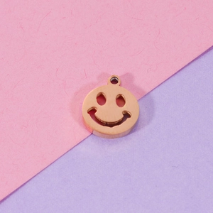 Rose gold stainless steel 9mm hollow smiley face charm pendant for DIY jewelry making