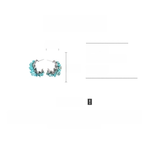 Detail view of turquoise stone beaded C-shaped hoop earrings with size 3.5cm x 2.4cm