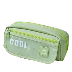 Large mint green minimalist canvas pencil case with transparent PVC side and zipper