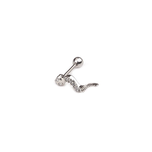 Silver stainless steel snake wave stud earring featuring sparkling white zircon stones