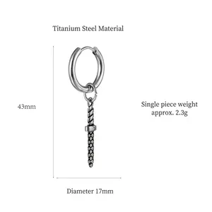 Titanium steel silver dagger hoop earring with small sword pendant in gothic style