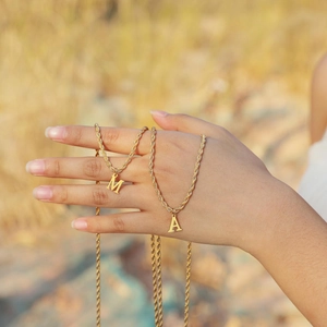 Gold plated stainless steel rope chain necklaces with letter M and A pendants for women